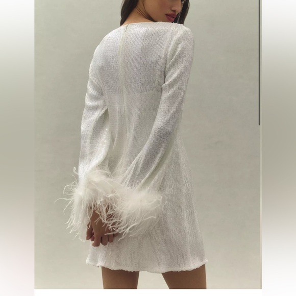 Anthropologie Hutch Alissa Faux Feather Long-Sleeve Sequin Mini Dress - Picture 2 of 9